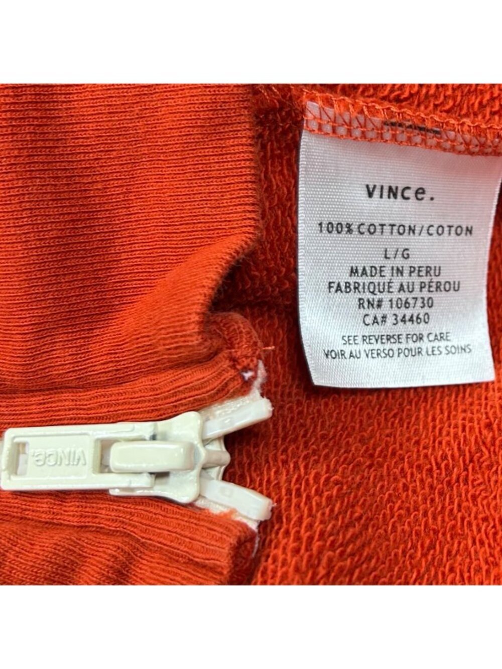 Vince Cotton Large Men Hoodie Orange Outdoor Travel Loungewear Casual - Picture 5 of 6